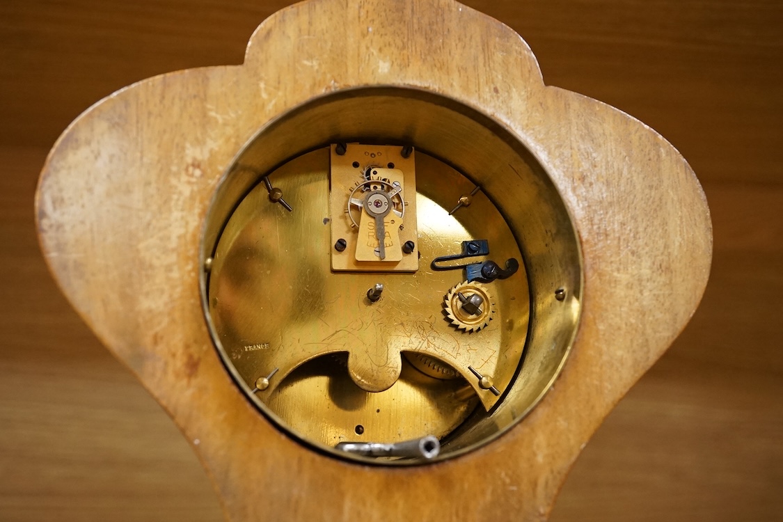 An Art Nouveau inlaid mantel timepiece, the dial inscribed J. H. Potter, Sheffield, 27cm high